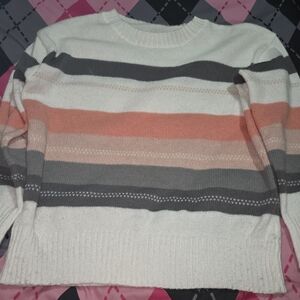 Elegant Striped Sweater - Cream, Gray, and Pink
